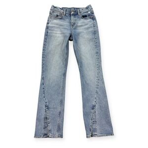 American Eagle Pants Women's 2 Blue Light Wash Jeans Split Flared Mid Rise